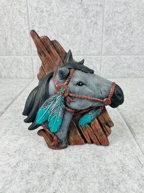Native American Inspired Horse Bust Statue Southwestern Decor